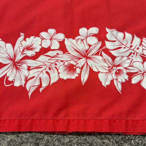 Vintage 60s Hawaiian Shirt Hibiscus Faded Red Floral Print Camp Collar Aloha - Picture 12 of 13